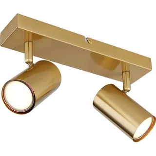 Deckenstrahler Deckenleuchte 2 flammig beweglich Spotleuchte goldfarben, Spots verstellbar, skandinavisch Metall, 2x GU10 Fassungen, HxLxB 12x26x6cm