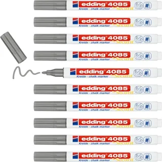edding 4085 Kreidemarker - silber - 10 Kreidestifte - Rundspitze 1-2 mm - dünner Kreidestift für Tafel abwischbar - zum Beschriften von Fenster, Glas, Spiegel - Tafelstift mit deckenden Farben