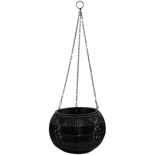 DARO DEKO Polyrattan Blumenampel rund schwarz Ø 32cm Korb Blumentopf hängend Pflanzkorb Hängeampel