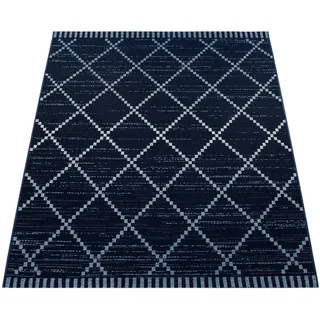 Paco Home In- & Outdoor Flachgewebe Teppich Ethno Geometrisch Skandi-design In Blau Weiß, Grösse:80x150 cm,