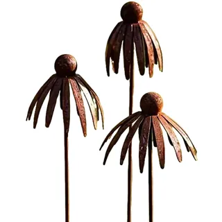 3er Set Gartenstecker, Metall Gartendeko Rost, Cortenstahl Deko Garten, Gartendeko Vintage, Blume Mohn Gartendeko Rost Rankstab Beetstecker Topfstecker Naturrost (C)
