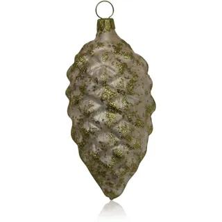 Lauschaer Glas Christbaumschmuck Tannenzapfen Eislack Champagner mit Dekor 4 Stück Christbaumschmuck Weihnachtsbaumschmuck mundgeblasen, handdekoriert