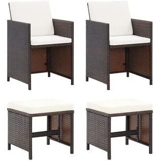 vidaXL Gartenstuhl Hocker Set 4-TLG. Sitzhocker Fußhocker Gartenhocker Gartensessel Essstuhl Stuhl Sessel Gartenmöbel Poly Rattan Braun