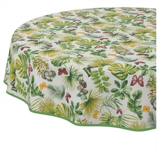 ANRO Tischdecke abwaschbar Tischtuch Baumwolle Polyester wasserabweisend (Einzelstück 1-tlg), Schmutzabweisend abstrakt Hellgrün Rund 140cm grün Rund | Ø 140 cm x 140 cm x 140 cm