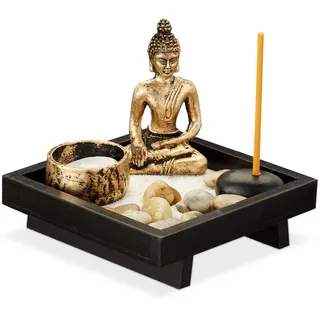 Relaxdays Dekoset, Mehrfarbig, Holzwerkstoff, Kunststoff, Stein, 12.5x11.5x12.5 cm, Dekoration, Skulpturen & Dekoobjekte, Buddha Figuren