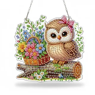 IUSOT Diamond Painting Eule 5D Diamant Painting Bilder Erwachsene Set Fensterbilder Tiere Anhänger Wanddeko Frühling Ostern Deko Eulen Geschenke Acryl Glänzend Basteln Set 19x20 cm