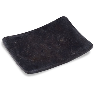 wohnfreuden Marmor Seifenschale schwarz eckig 12 cm - Naturstein Badezimmer Schale mit Ablauföffnungen