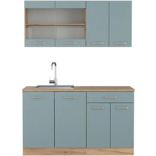 Vicco Küchenzeile R-Line 140 cm Blau-Grau Eiche
