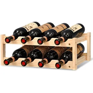 Flaschenregal Mit 2 Etagen, Flaschenhalter Kühlschrank Stapelbar, Weinflaschenhalter 8 Flaschen, Weinregal Flaschenregal Aus Holz, Weinregal Wand, Klein Flaschenregal Lagerung Halter, Für Küche, Bar