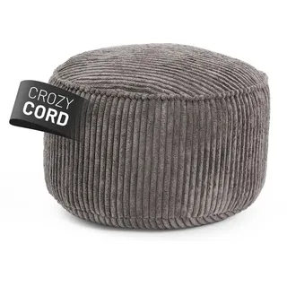 Lumaland Cord Pouf, 3-in-1 Hocker, Beistelltisch, Fußstütze, 25x45 cm, Grau | Kompakter 50L Gaming Sitzsack aus Cord
