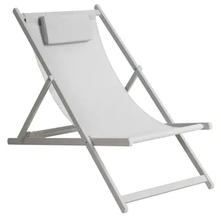 Campingstuhl klappbar Weiß Grau Metall, Textilene Strandstuhl inkl. Kissen