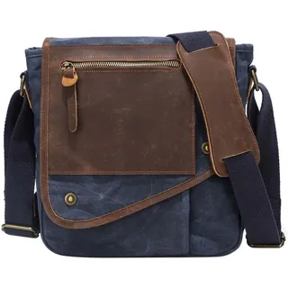 Vmokki Umhängetasche Canvas Leder Klein Schultertasche Wasserdicht Vintage Crossbody Bag Handtasche Herrentasche Damen Herren für Freizeit Reise Schule Business - L24/W12/H26