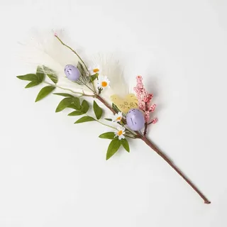 Kunstpflanze Dekozweig mit Ostereiern & Deko-Huhn – Osterdeko flieder, Homescapes, Höhe 45 cm