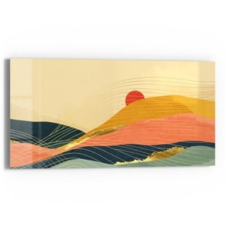 DEQORI Glasbild 'Abstrakte Bergwelt', 'Abstrakte Bergwelt', Glas Wandbild Bild schwebend modern gelb|orange