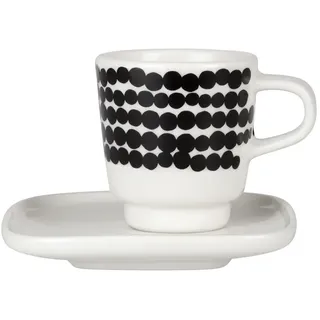 Marimekko - Oiva Räsymatto Espressotasse mit Untertasse, weiß / schwarz