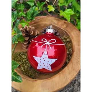 Christbaumkugel Gerdi rot Stern weiß Weihnachtskugeln Weihnachtsdeko Glaskugel