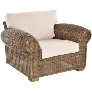 Krines Home Loungesessel Wohnzimmersessel Chester Lounge Rattansessel Wohnzimmer Natur, Rattan Sessel beige|grau