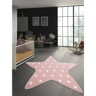 Kinderteppich Kinderzimmer Teppich Stern in Rosa, TeppichHome24, Rund, Höhe 13 mm weiß 120 cm x 120 cm x 13 mm