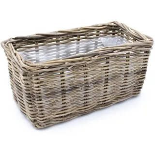 Rattan Pflanz Kasten eckig - 40 x 22 cm - Weide Flecht Blumen Korb Topf Folie