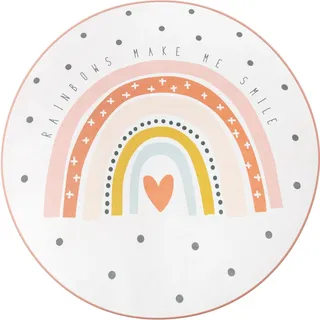 Kinderteppich PACO HOME "Chicos 552", beige, H:2mm Ø:150cm, Polyester, Teppiche, Kinderteppich, Flachgewebe, Kinder Design, Motiv Regenbogen, Pastell-Farben