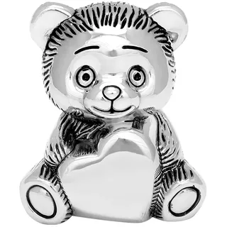 Brillibrum Design Spardose personalisiert Bärchen Sparbüchse versilbert anlaufgeschützt mit Wunschgravur Kinder-Sparschwein Teddy mit Herz Geschenk Hochzeit Geburtstag