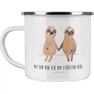 Mr. & Mrs. Panda Camping Emaille Tasse Faultier Pärchen - Geschenk, Outdoor Becher, Faultier Deko, Tasse Emaille, Faultier Geschenk, Liebespaar,