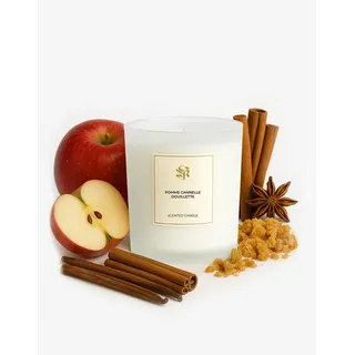 GLAMIRA Stumpenkerze Pomme Cannelle Douillette (1-tlg), Duft von gebackenen Äpfeln, Zimt, Nelken und Vanille weiß