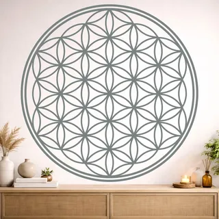 Blume des Lebens Wandtattoo - 40x40cm - Grau - Mandala - spirituelles Symbol - Wanddeko für Wohnzimmer Wandaufkleber Schlafzimmer Büro Meditation Yoga Raum