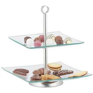 Relaxdays 10 x Etagere 2-stufig Silber/transparent