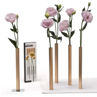 PELEG DESIGN Magnetische Blumenvase – Mini Vasen für Tischdeko | Set mit 5 kleinen Silbervasen aus Aluminium – Vasen Set für Wohn- und Gartendekoration, für echte und künstliche Blumen (Gold)