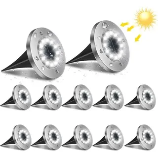 Set Mit 12 Solar-außenleuchten Mit 12 Leds, 6000k Gartenbeleuchtung, Wasserdicht, Ip65, Einbaustrahler Für Einfahrt, Terrasse, Hof, Keller [energieklasse A+++]