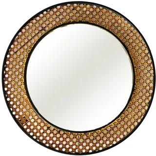 INDA-Exclusiv Wandspiegel Rundspiegel Hängespiegel Spiegel Dekospiegel Rattan Design rund Schwarz/Gold Ø40cm