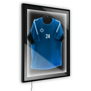 Bildershop-24 Objektrahmen Trikotrahmen aus Massivholz beleuchtet für Objekte bis 15mm VARIO36 3D inkl. Bügel, LED-Leiste und Passepartout 50x75cm Schwarz matt (lackiert)