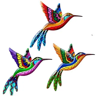 3-teiliges Wanddekor Aus Metall, Kolibri – Vogel Aus Schmiedeeisen – Wand