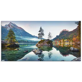 ARTland Wanddeko Glasbilder Wandbild Glas Bild einteilig 100x50 cm Querformat Landschaft Alpen Berge See Wald Natur Gebirge Herbst U1TM