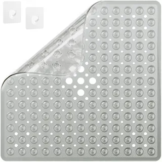 SRIWATANA Duschmatte rutschfest Antirutschmatte Duscheinlage 53x53cm Grau | inkl. 2 Haken, Duscheinlage Duschteppich BPA Frei Shower Mat Non-Slip Schimmelresistent & Maschinenwaschbar