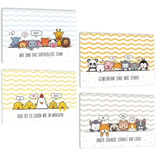4er Set Tiere Tischset Kinder mit Spruch Motivation - Platzsets Platzdeckchen Abwaschbar mit Affirmation Sprüchen - Tischunterlage rutschfest - Wetterfest waschbar Plastik Tischsets - DIN A3