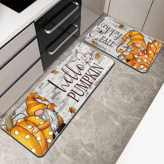 ACAREY 2 Stück Herbstdeko Fußmatte,Herbst Dekoration Fußmatte 40X60 & 40X120CM Herbst Kürbis Deko Fußmatte, Willkommensmatte Für Innen Außen, Teppich rutschfeste Für Schlafzimmer Wohnzimmer (C)