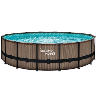 Summer Waves Elite Frame Pool | Aufstellpool rund | Komplettset | Teakoptik braun | Ø 488x122 cm