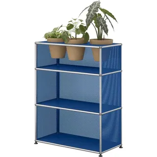 USM Haller Sideboard, mit perforierten Metallelementen und Pflanzeneinlage Enzianblau