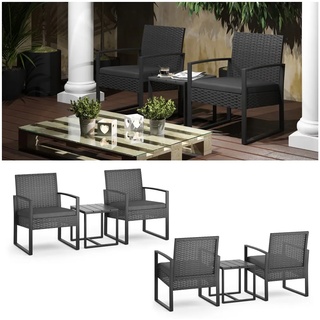 OK-Living Sitzgruppe Gartenmöbel Gartensitzgruppe Rattan Anthrazit Stuhl Tisch