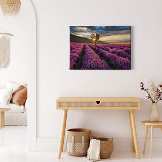 A.S. Création Leinwandbild Lavendel Blumen floral - Kunstdruck violett - 70x50 cm Querformat - moderne Wanddekoration Schlafzimmer Wohnzimmer Küche - Bild auf Keilrahmen