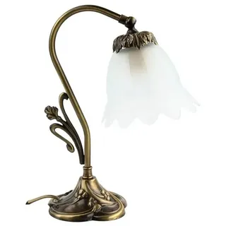 Licht-Erlebnisse Nachttischlampe TABLE LAMP, ohne Leuchtmittel, Tischlampe Weiß Echt Messing Glasschirm Nachttisch Lampe bunt