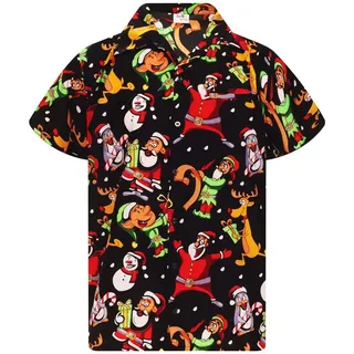 King Kameha Hawaiihemd "Christmas Written Santa" Funky Hawaii-Hemd Kurzarm Front-Tasche schwarz S