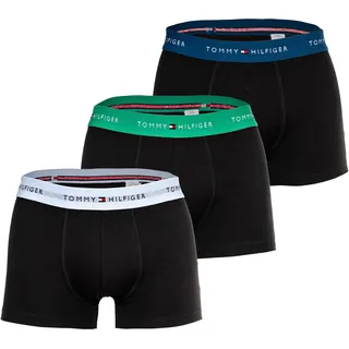 TOMMY HILFIGER Herren Boxershorts, 3er Pack - Trunks, Logo, Cotton Stretch Schwarz/Blau/Grün / XL