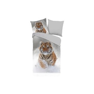 Baumwoll Bettwäsche Snow Tiger Flanell - grau