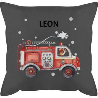 Kissen 50x50 - Feuerwehr Auto I Feuerwehrauto I 112 I Fire Truck I Löschfahrzeug - 50 x 50 cm - Grau - name junge feuerwehrkissen jugendfeuerwehr feuerwehrautos männerkissen und personalisiertes