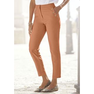 Bügelfaltenhose LASCANA Gr. 40, N-Gr, orange (peach) Damen Hosen Strandhosen mit Zierknöpfen, elegante Stoffhose Taschen