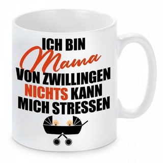 Herzbotschaft Tasse Kaffeebecher mit Motiv Mama von Zwillingen, Keramik, Kaffeetasse spülmaschinenfest und mikrowellengeeignet