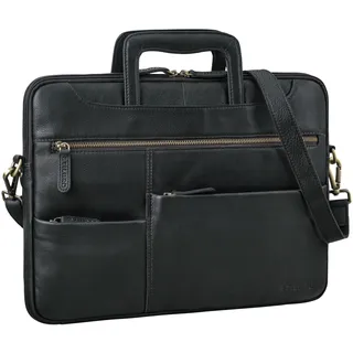 STILORD 'Farleigh' 15.6 Zoll Laptop-Tasche Leder mit Griff Umhängetasche Herren Arbeit Reisen Business Tasche Schmal Echtleder Laptophülle mit Schultergurt und Handschlaufe, Farbe:schwarz - M